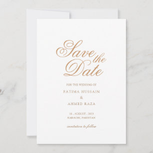 Minimal White Gold Save the Date Card