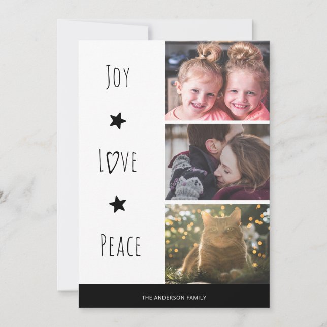 Minimal White Joy Liebe Peace Foto Weihnachten (Vorderseite)
