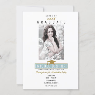 Minimal White Modern Foto Graduation Party Einladung