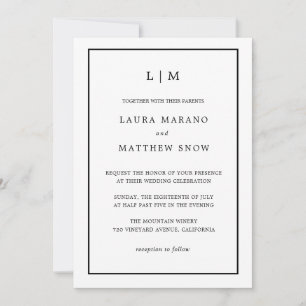 Minimal White Monogram Simple Wedding Einladung