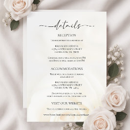 Minimal White Rose Wedding Details Enclosure Card RSVP Karte