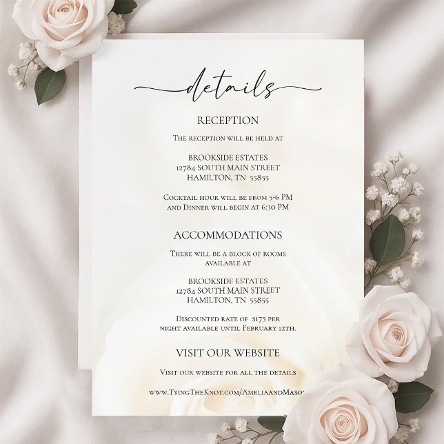 Minimal White Rose Wedding Details Enclosure Card RSVP Karte (Minimal White Rose Wedding Details Enclosure Card)