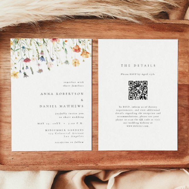 Minimal Wildflower QR Code Wedding Invitation Einladung (Von Creator hochgeladen)