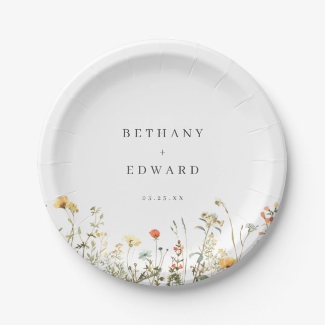 Minimal Wildflower Wedding Pappteller (Vorderseite)