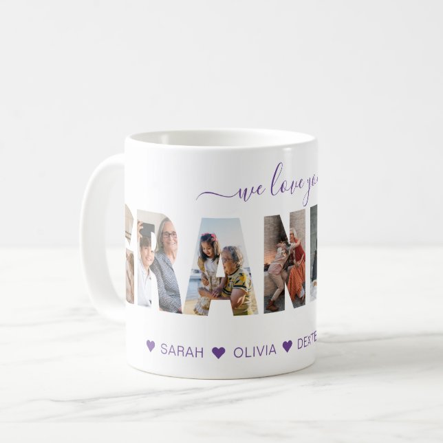 Minimal wir Liebe Sie Oma Foto Collage Lila Kaffeetasse (Vorderseite Links)