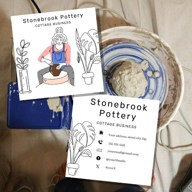 Minimal Woman Illustration Pottery Wheel | Square  Quadratische Visitenkarte (Von Creator hochgeladen)
