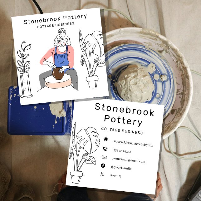 Minimal Woman Illustration Pottery Wheel | Square  Quadratische Visitenkarte (Von Creator hochgeladen)