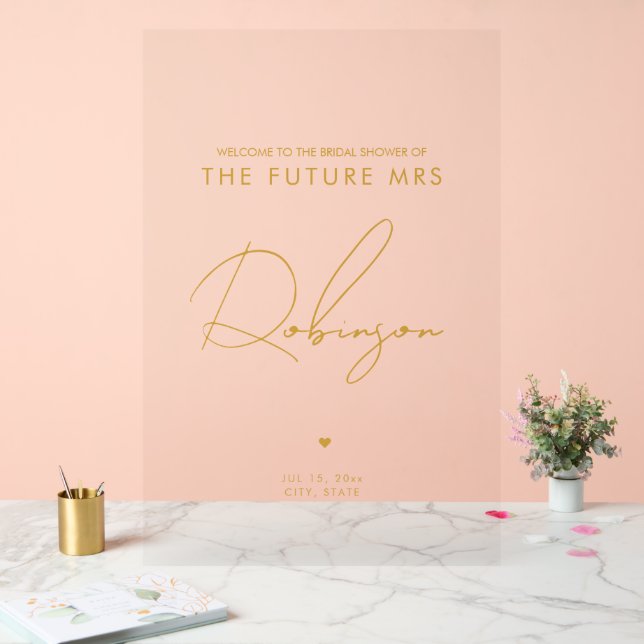 Minimal ZUKUNFT MRS. Brautparty Willkommen Gold Acrylschild (Hochzeit)