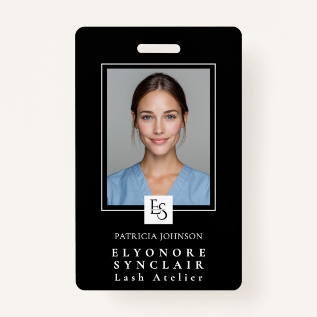 MinimalBlack White Script Lash Photo Logo Ausweis (Vorderseite)