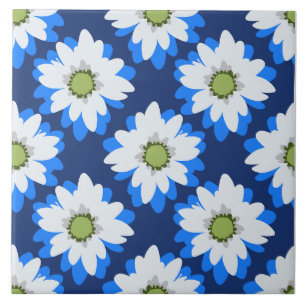Minimalblauer weißer Blumenstrauß Botanischer Baue Fliese