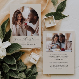 Minimale 2-Foto-Boho-Archiv-Beige Save The Date