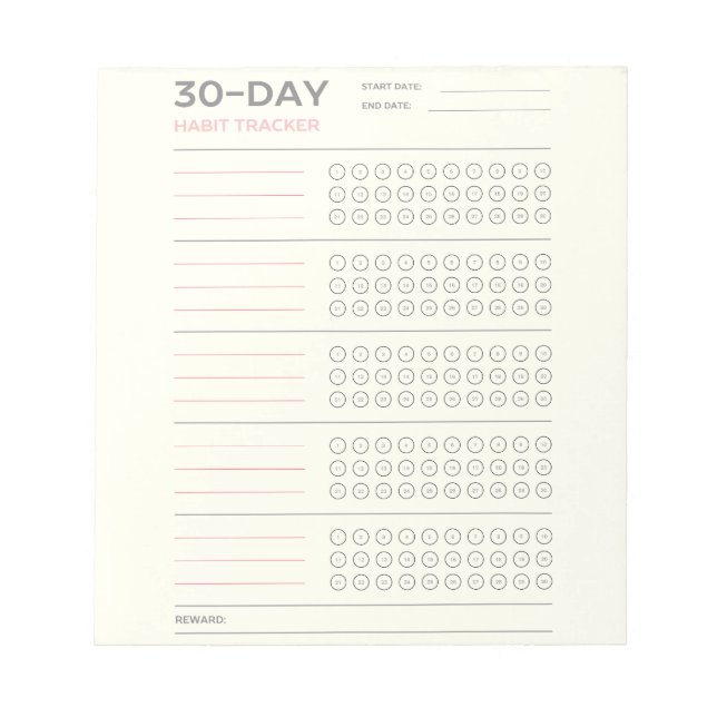 Minimale 30-Tage-Challenge-Habit-Tracker-Design Notizblock (Vorderseite)