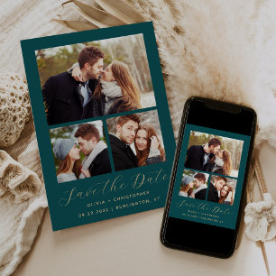Minimale 3-Foto-Collage Türkis Blau Gold Save The Date