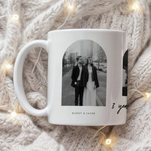 Minimale 3-Jahres-Hochzeit 3 Paarfotos Bogen Kaffeetasse