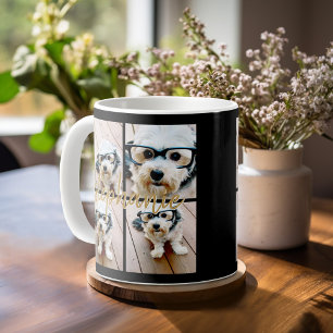 Minimale 4-Foto-Collage - Schwarz - Goldschrift-Te Kaffeetasse