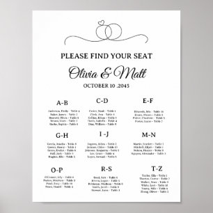 Minimale alphabetische Sitzordnung-Hochzeitsposter Poster