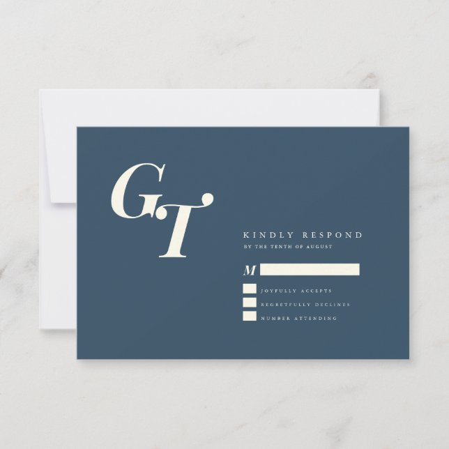 Minimale Anfangswerte | Moderne Elegante Blue Wedd RSVP Karte (Vorderseite)