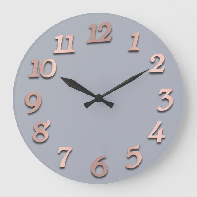 Minimale Anzahl Rose Gold Blue Gray Metallic 3D Große Wanduhr (Vorderseite)