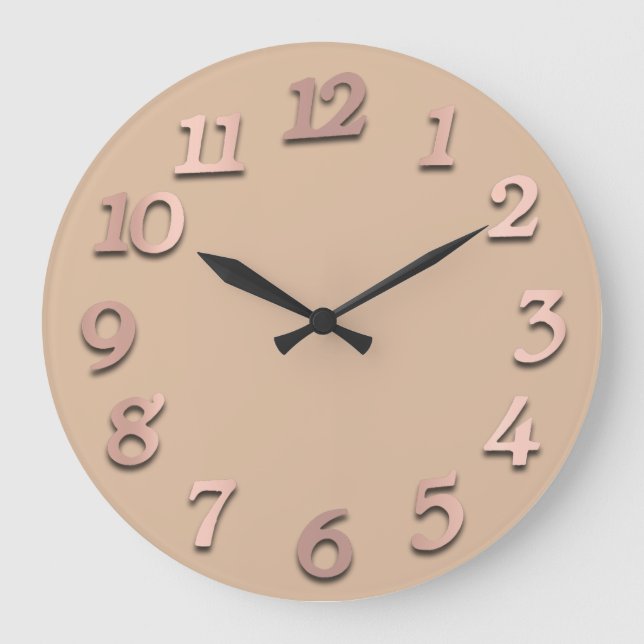 Minimale Anzahl Rose Gold Peach Skinny Metallic 3D Große Wanduhr (Vorderseite)