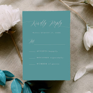 Minimale Aqua-Blau-RSVP-Kalligrafie-Antwortkarte RSVP Karte