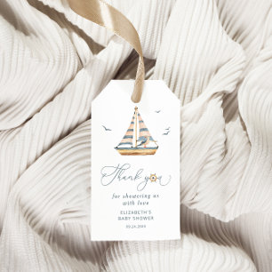 Minimale Aquarell-Segelyacht Maritime Babyparty Geschenkanhänger