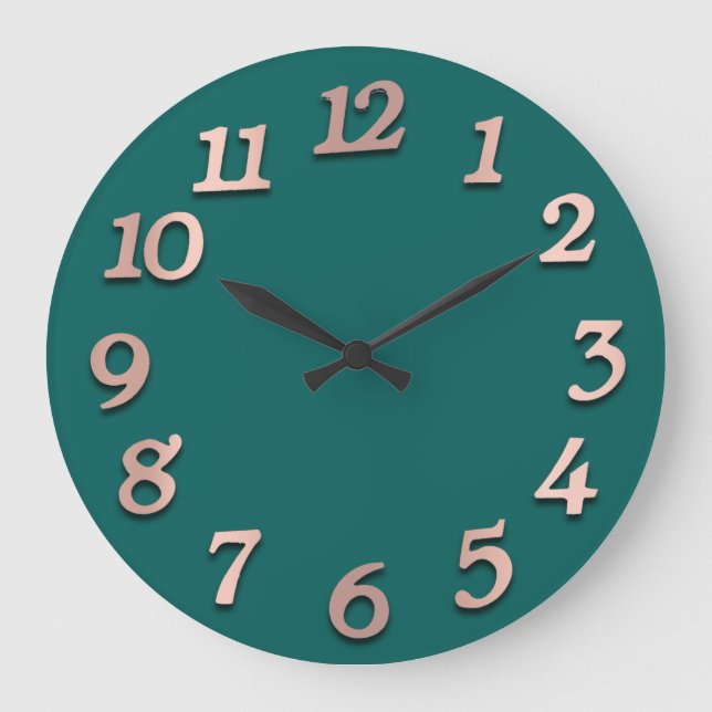 Minimale arabische Zahlen Aquamarine Rose Goldener Große Wanduhr (Vorderseite)