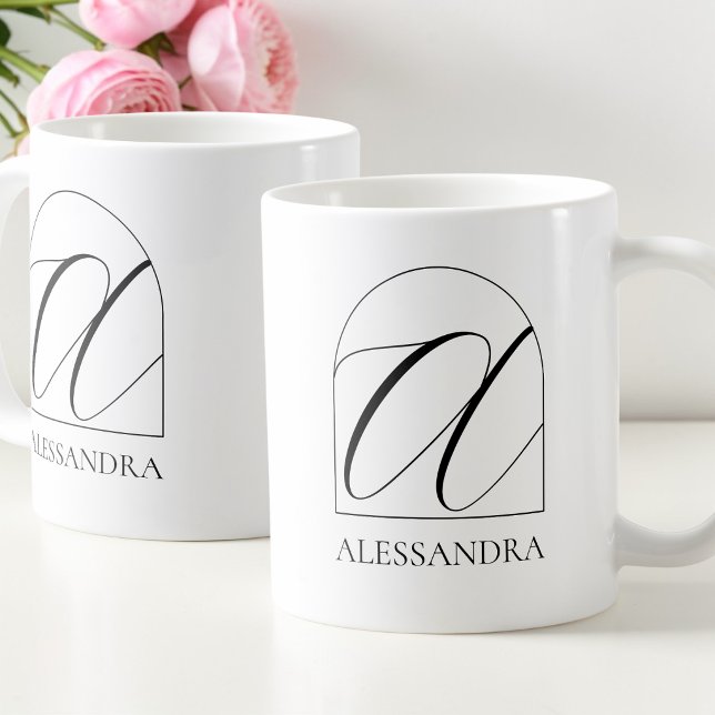 Minimale Arch Black Schrift Initiale A Namensmonog Kaffeetasse (Minimal Arch Black Script Initial A Name Monogram Coffee Mug)
