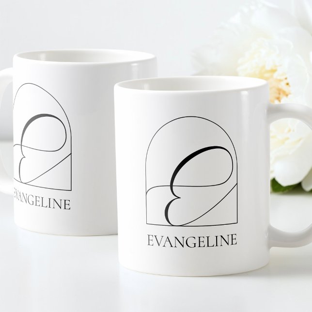 Minimale Arch Black Schrift Initiale E Namensmonog Kaffeetasse (Minimal Arch Black Script Initial E Name Monogram Coffee Mug)
