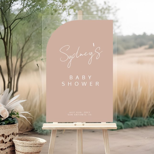 Minimale Arch Form Pinsel Script Baby Dusche Acrylschild (Minimal Arch Shape Brush Script Baby Shower Acrylic Sign)