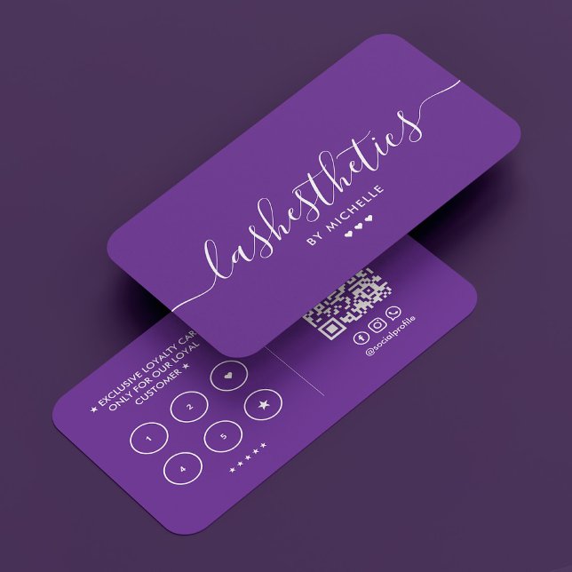 Minimale ästhetische Lash Tech Royal Lila Loyalitä Visitenkarte (Minimal Aesthetic Lash Tech Royal Purple Loyalty Business Card
)