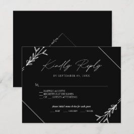 Minimale Auswahl an Schwarz-Weiß-Hochzeitsmenüs UA RSVP Karte