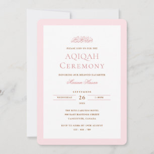 Minimale Baby-Mädchen-Rosa-Rahmen-Aqiqah-Zeremonie Einladung