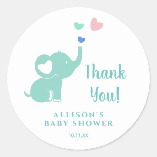 Minimale Babydusche Aquamarin grüner Elefant Viele Runder Aufkleber