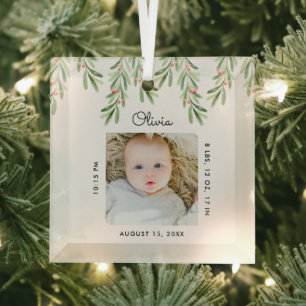 Minimale Babynamen- und Geburtsstatistik-Foto-Erin Ornament Aus Glas
