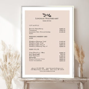Minimale beige botanische Salon-Preisliste Poster