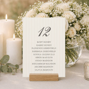 Minimale beige gestreifte Hochzeit Sitzordnung Kar Einladung