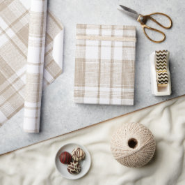 Minimale Beige Weiße Weiche Leinen Karo Muster Geschenkpapier