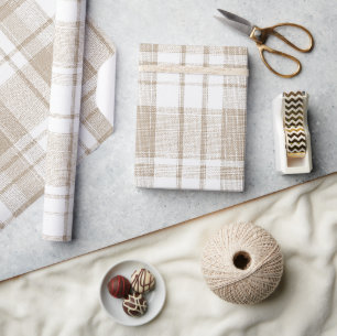 Minimale Beige Weiße Weiche Leinen Karo Muster Geschenkpapier