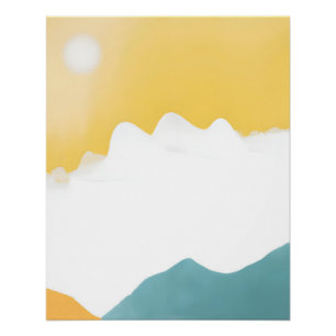 Minimale Berglandschaft in Senfgelb und Türkis Poster