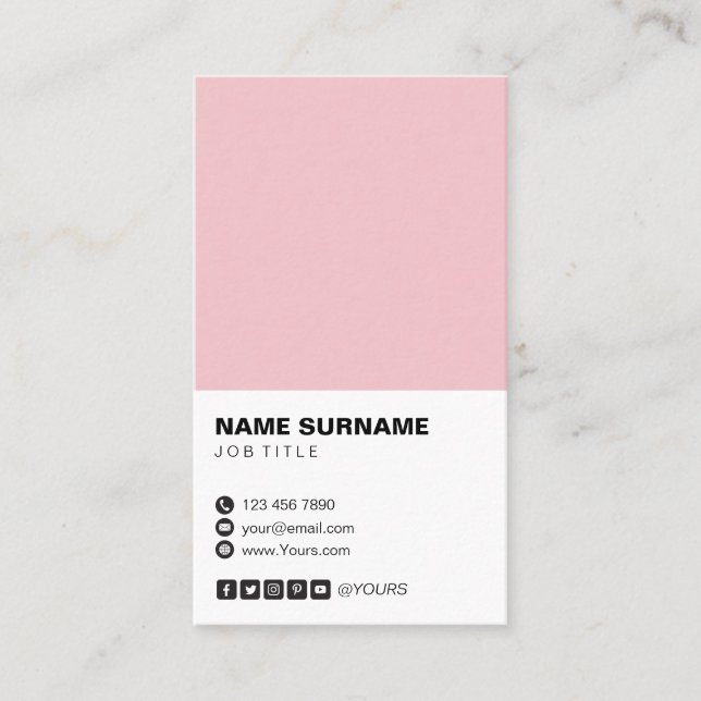 Minimale berufliche rosa vertikale Geschäfts-Karte Visitenkarte (Vorderseite)
