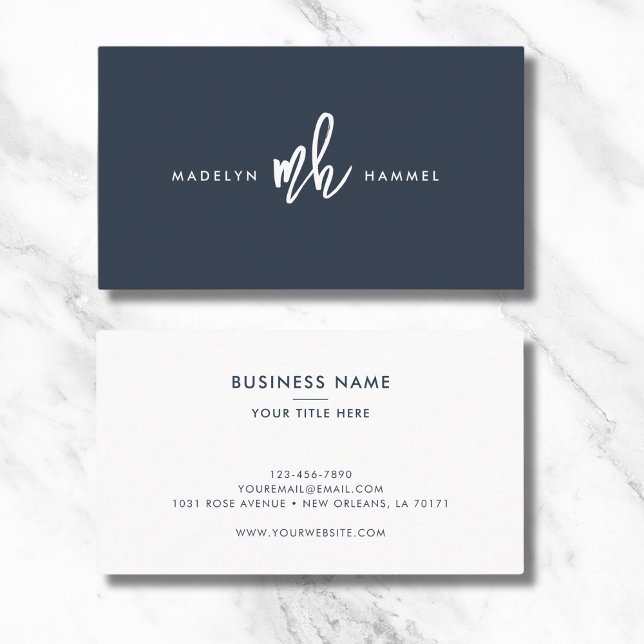Minimale Berufliche Script Monogram Navy Visitenkarte (Von Creator hochgeladen)