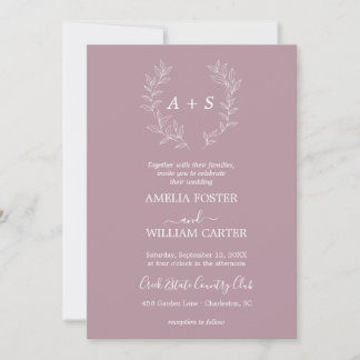 Minimale Blatt | Formale Monogramm-Hochzeitseinlad Einladung
