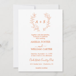 Minimale Blatt | Formale Monogramm-Hochzeitseinlad Einladung