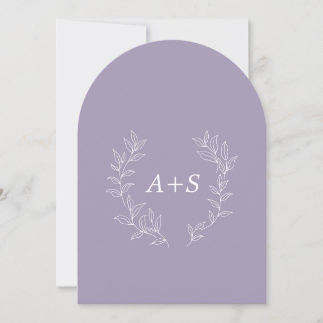 Minimale Blatt | Gebogene Monogramm-Hochzeitseinla Einladung (Vorderseite)