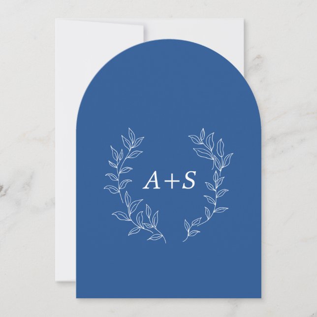 Minimale Blatt | Gebogene Monogramm-Hochzeitseinla Einladung (Vorderseite)