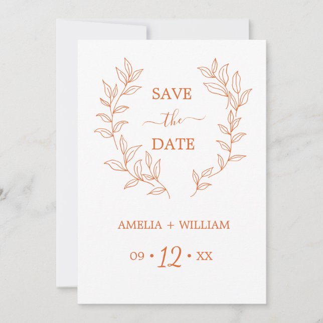 Minimale Blatt-Monogramm-Hochzeit Save the Date  (Vorderseite)