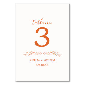 Minimale Blatt-Monogramm-Hochzeitstisch-Nummernkar Tischnummer