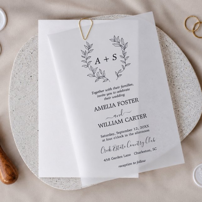 Minimale Blätter | Formale Monogramm-Hochzeit (Von Creator hochgeladen)