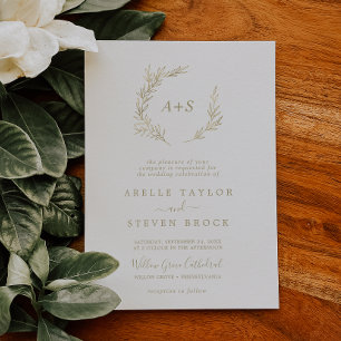 Minimale Blätter Goldene formelle Monogramm-Hoch Einladung