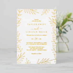 Minimale Blätter   Goldfolie Rahmen Hochzeit  Folieneinladung